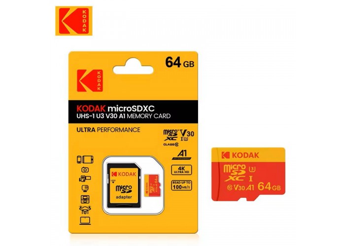 Карта памяти Kodak 64Gb microSDXC A1 U3 V30 class 10